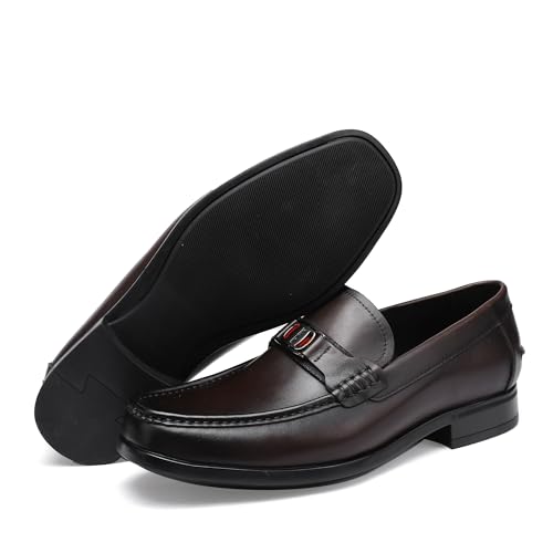 Formal Men’s Dress Loafers Classic Leather Buckle Slip-On Penny Shoes Business Wedding Dress Shoes Driving Moccasins for Men, Coffee, 8.5 - image 5