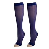 NuVein Sheer Compression Stockings, 15-20 mmHg Support, Fashionable Medium Denier, Knee High, Open Toe, Blue, Large