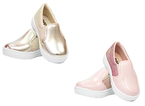 Kit com Dois Tênis Slip On Liso (26) Infantil - Dourado e Rosa - 24