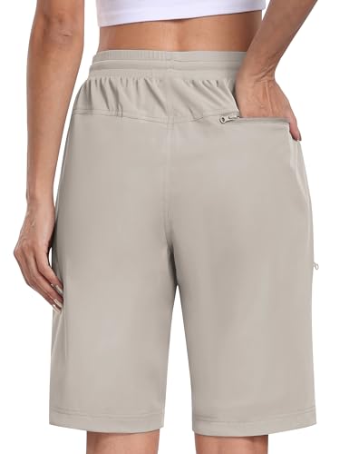 MoFiz Short feminino longo de 25,4 cm para mulheres, comprimento até o joelho, secagem rápida, short