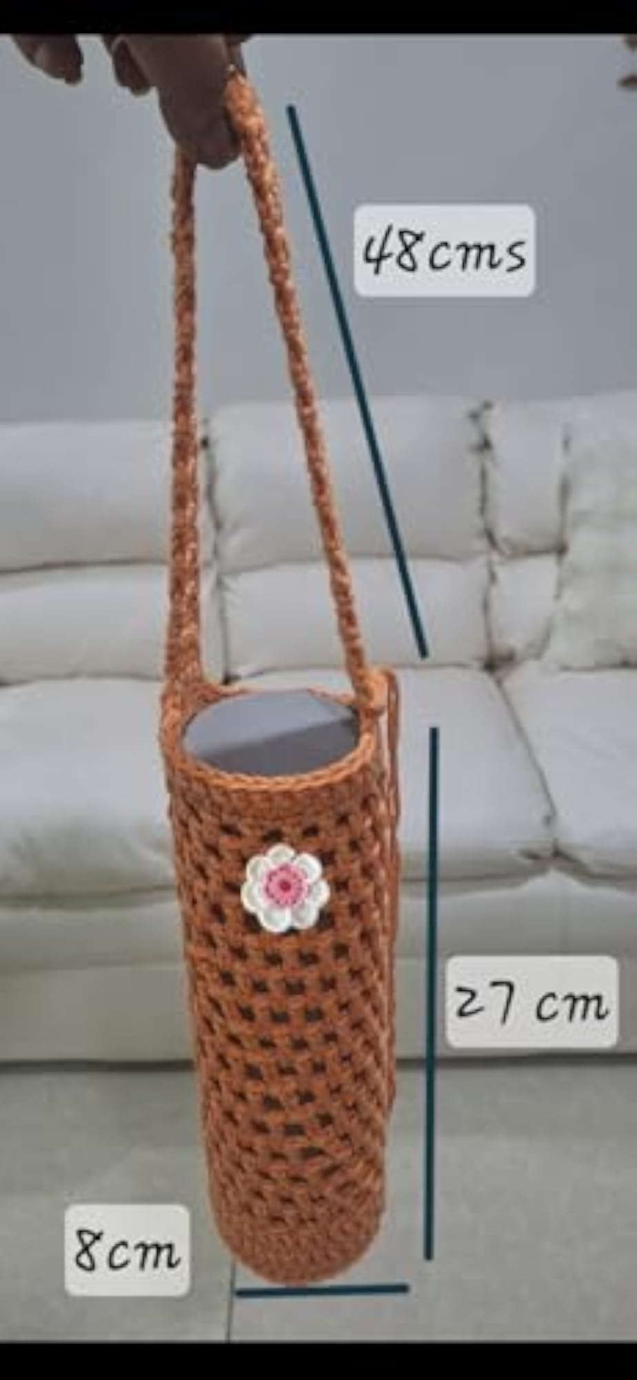 Handmade Crochet Water Bottle Holder, Pastel Orange