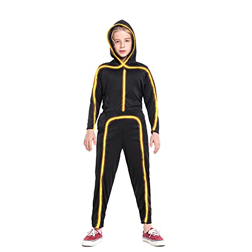 Light Up Stick Figure Costume Kids, Led Stick Man Costumes Child Boys Girls, Halloween Glow in Dark Stickman Cosplay Youth(Yellow, 16) by HSCTEK - Used condition - US$23.83