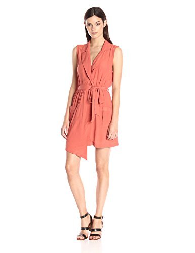 MINKPINK Women's Little Lolita Sleeveless Faux Wrap Shirt Dress, Terracotta, Medium