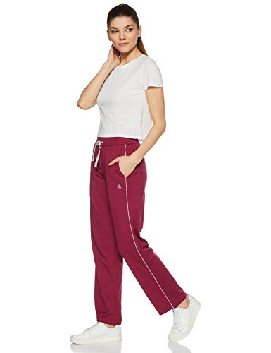 Image of Jockey 1305 Women's Super Combed Cotton Rich Relaxed Fit Mid Rise Trackpants with Contrast Side Piping and Pockets