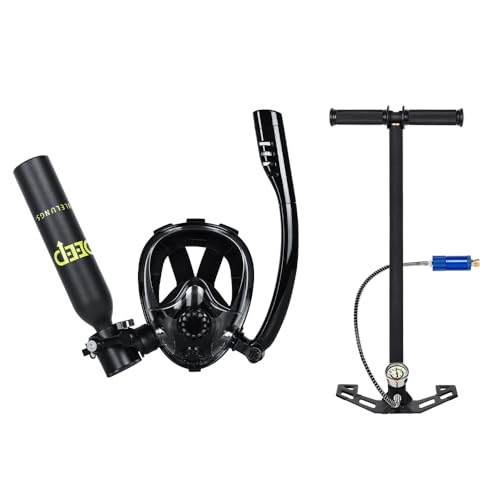 Lung Tank Tauchmaske mit Mini Tauchgerät Komplettset - 0.5L Tragbares Schnorchel & Scuba Set für 6-10 Minuten Unterwasseratmung Atemsystem für Schwimmen Tauchen (Schwarz Scuba)