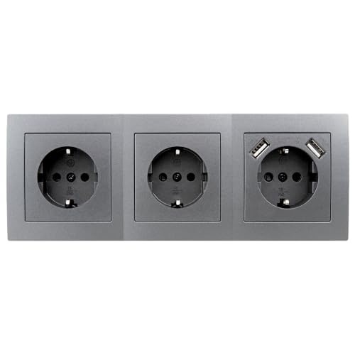 MC POWER Steckdosenblock Unterbausteckdosen | FLAIR | Ecksteckdose Steckdosenleiste 3-fach + 2x USB, 230V~/16A, Aufbau, duneklgrau anthrazit, matt 2