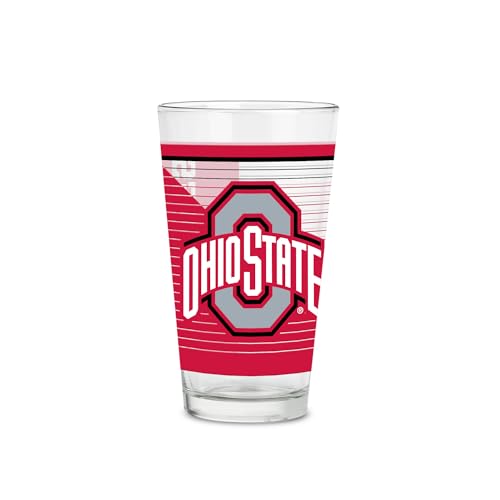 Rico Industries NCAA Ohio State Buckeyes Standard 16 oz Pint Glasses with Digitally Printed Logo, Classic Drinking Glass
