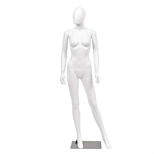 LHONE 5.8 FT Female Mannequin Full Body,Adjustable Detachable Female Dress Form Egghead Manikin Torso with Metal Stand,Adult Plastic Mannequin Torso,White