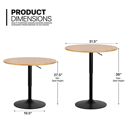 Monibloom Bistro Pub Table Round Bar 39.5''- 49.5" Height-Adjustable Cocktail Table For Dining Room Home Kitchen Patio Bistro, 31 Inch, Natural #TOP2