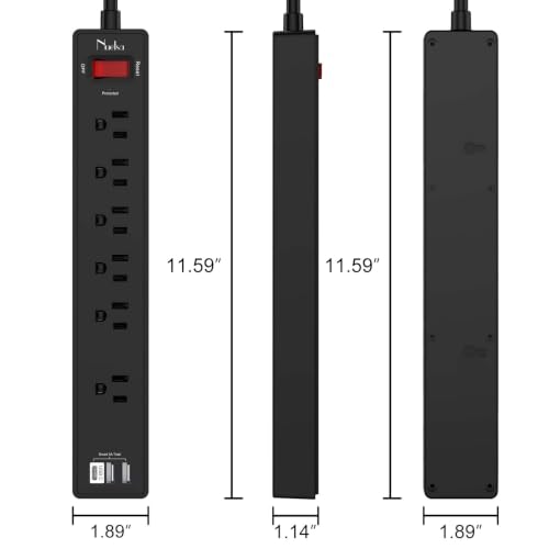 Image of 10Ft Power Strip Surge Protector - Nuetsa Extension Cord with 6 AC Outlets and 3 USB Ports for Home, Office, Dorm Essentials, 1680 Joules, ETL Listed, Black