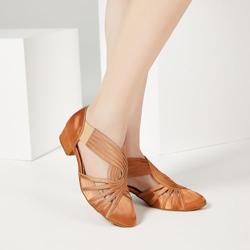 Image of Women Swing Latin Ballroom Salsa Dance Shoes (Closed Toe, Suede Sole) YT12