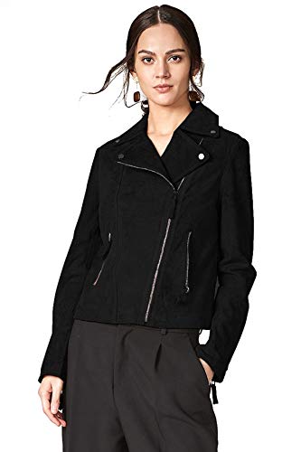 Escalier Women's Genuine Leather Jacket Suede Moto Biker Coat Black XS