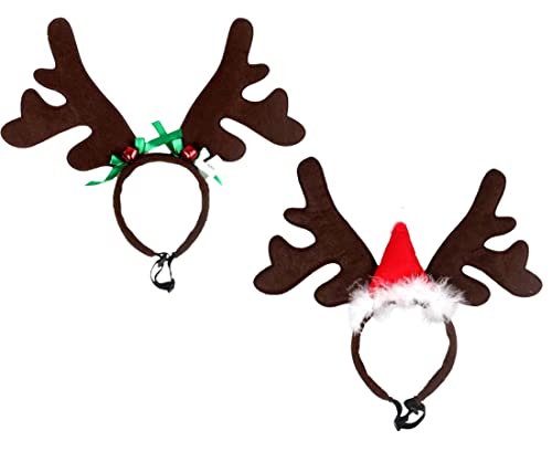 Maloftars Lot de 2 bandeaux de Noël pour animaux de compagnie - Pour chien - En bois de Noël - Renne - Pour chien - Costume de bois - Bandeau réglable Cover