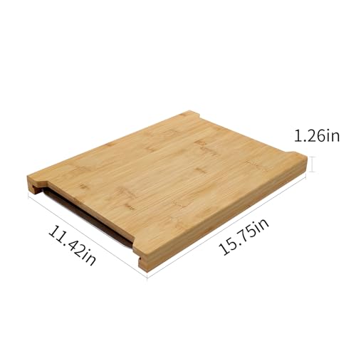 Tabla de cortar rectangular grande de bambú con bandejas de acero miniatura 2