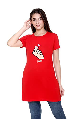 Image of Plush Women's Long Printed Cotton Round Neck Half Sleeve T-Shirt /Tshirts (DPL-PT-001)