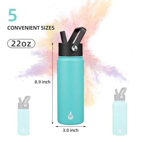 Image of BJPKPK Insulated Water Bottles with Straw Lid, 22oz Cold & Hot Thermo, Stainless Steel Metal Water Bottle with 3 Lids, Reusable Thermo, Cups, Mugs for Daily Use-Turquoise