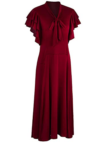 Vijiv Women's Vintage 1920s V Neck Long Bias Cut Sleeveless with Flutter Sleeves Bowknot Flapper Dress - Image 3