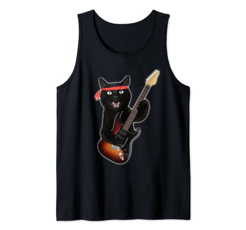 Amante de los gatos negros de época, guitarra de regalo de l Camiseta sin Mangas