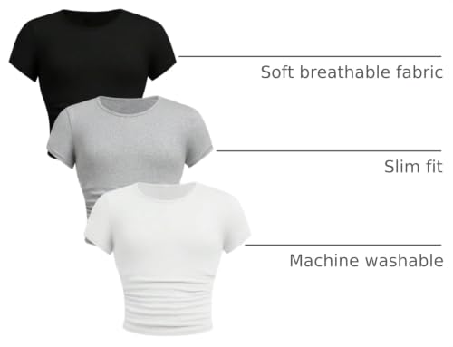 Image of SOLY HUX Girl's Basic Crop Top Set Crew Neck Short Sleeve T-Shirts 3 Packs Casual Summer Fitted Tees