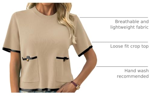 Image of Saodimallsu Women's Short Sleeve Color Block Crew Neck Sweater