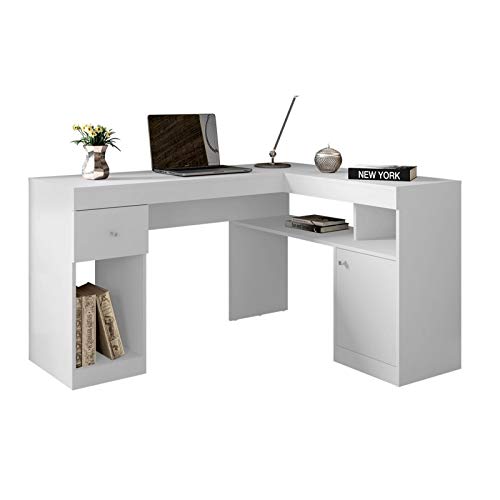 Caemmum Bureau d'angle Blanc avec Caisson et Rangements