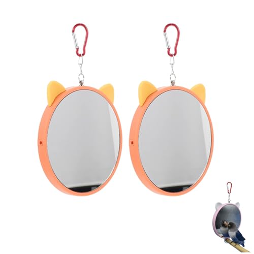 Juguete de espejo, 2 piezas espejo loro juguetes para jaulas para pájaros, jaula para pájaros, espejo para pájaros colgante espejo para colgar de loro cacatúas naranja plástico