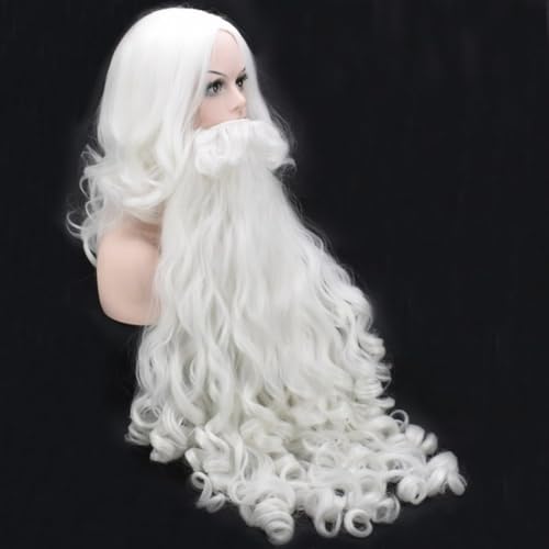 Perruque du Père Noël avec barbe blanche et longue moustache pour accessoire cosplay - 5