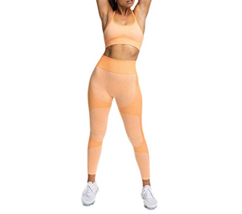 Hotexy Women\'s Workout Sets 2 Pieces Suits Color Block Yoga Leggings with Stretch Sports Bra Gym Clothes