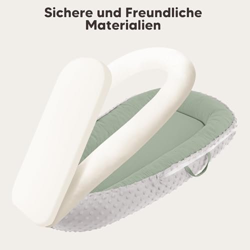 Bearmoss Babynestchen Kuschelnest Neugeborene Multifunktionale für Kinderbett Vielseitiges Tragbar Zweiseitig Babynestchen Bett 90x55cm(Grün)
