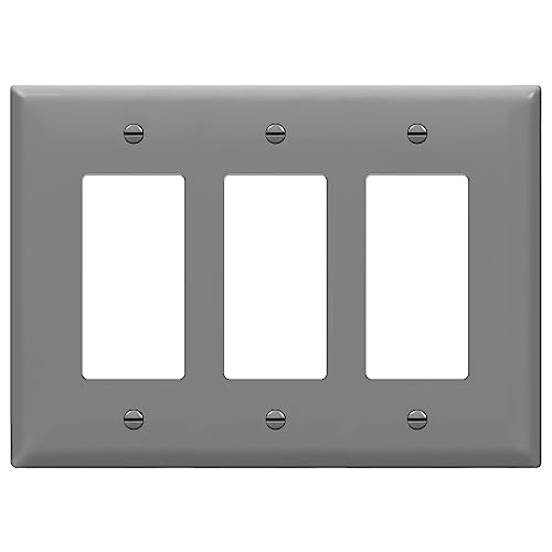 Image of ENERLITES Triple Decorator Switch Cover, Three Gang Outlet Wall Plate, Gloss Finish, Mid-Size 3-Gang 4.88 inch x 6.77 inch, Unbreakable Polycarbonate Thermoplastic, UL Listed, 8833M-GY, Gray