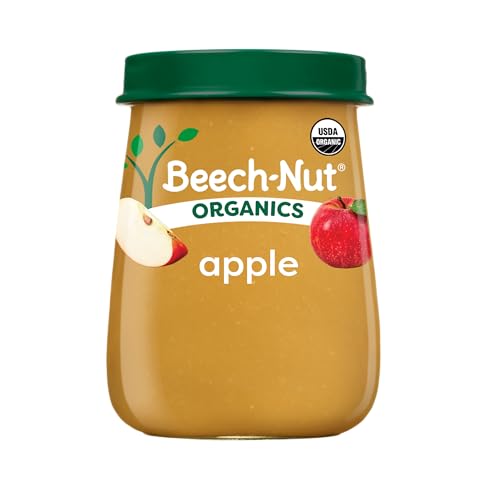 Beech-Nut Organic Baby Food Jars, Organic Apple Puree, Stage 1 Baby Food for Babies 4 Months and Up, Non-GMO, 4oz Glass Jars, 10ct