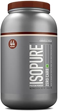 Isopure Zero Carb 100% Whey Protein Isolate Powder - 3 lbs, 1.36 kg (Cookies & Cream), 25g Protein per serve, Lactose-Free, Gluten-Free, Vegetarian protein for Men & Women.