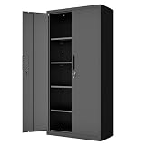 HOMOFFICE Metal Garage Storage Cabinet with Lock, 71" Tall Steel Storage Locker with 4 Adjustable Shelves, Heavy Duty Metal Cabinet for Garage, Office, Home, 31.5"W × 16.5"D, Black