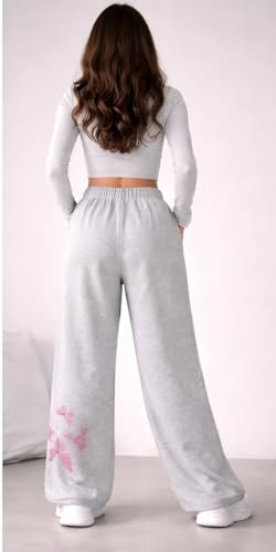 Image of CRAMPLEWomen's Graphic Print Wide Leg Sweatpants, Elastic Waist with Drawstring, Casual Streetwear Joggers
