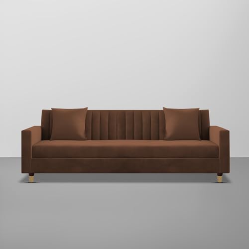 Image of Casaliving Garcia 3 Seater Sofa Set for Living Room (Brown Colour) Premium Fabric Sofa