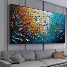KEMEIQI Abstract Blue Sea Fish Canvas Painting Nordic Art Graffiti Large Size Posters Print Modern Living Room Home Decor Picture(55x110cm/Frameless)
