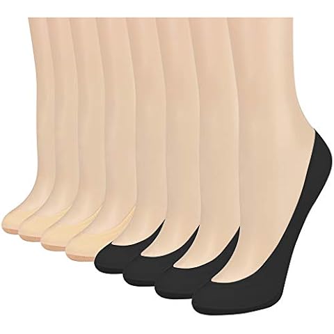 Double Couple 8 Pairs No Show Socks Women Low Cut Socks for Flats Non Slip Thin Liner Socks (4 Black & 4 Nude) Cover
