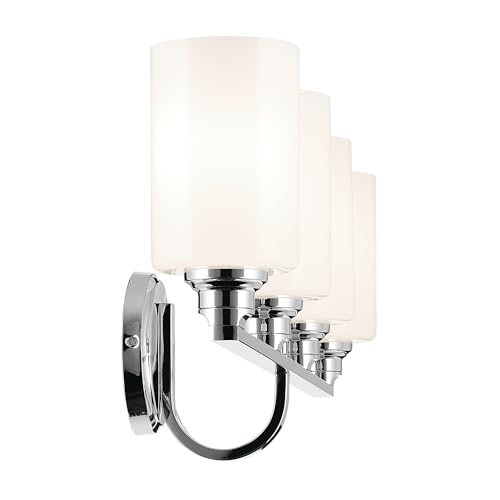 Image of Kichler Gioe 32.25 inch 4-Light Bathroom Vanity Light Fixture with Opal Glass in Chrome, Modern Wall Mount Light for Over Mirror, Damp Rated (32.25 inch W x 10.5 inch H), 55227CH