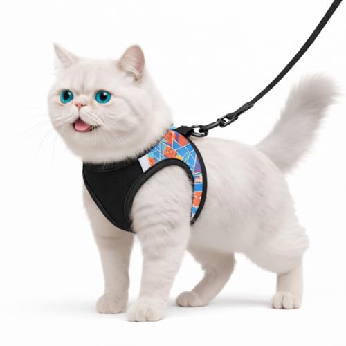 Image of Berlin's PET ACCESSORIES Cat Harness with Leash, Escape-Proof Vest Design, Breathable Air Mesh Comfort, Adjustable & Durable Control, Black-Spiderman, Large