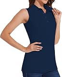 Casei Women's Sleeveless Golf Polo Shirts UPF 50+ Quick Dry Collared Polo Shirts Athletic Tank Tops Shirts,Navy Blue M