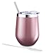 Blingco 12 oz Stainless Steel Stemless Wine Glass Tumbler with Lids and Straws, Unbreakable Double Wall Cup Insulated Tumbler for Wine, Coffee, Drinks, Cocktails, Champagne(Rose Gold)