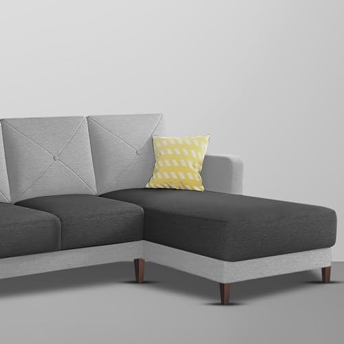 Image of Baloney RHS 6 Seater L Shape Sofa Set for Living Room (Black Grey Fabric) Premium Fabric Sofa
