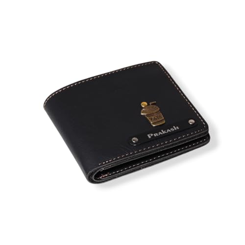 Image of Men's Personalized Wallet I Customized Slim Stylish Leather Purse With Name & Charm I Unique Birthday Anniversary Gift For Men Boy Love Husband Employees Clients (Black)