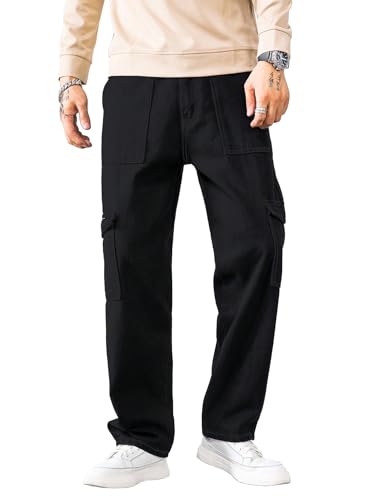Image of AVANOVA Bell-Bottom Men Cargo Jeans II Men Cargo Pants II Denim Cargo for Men II Cotton Pant II Wide Legs II Flap Pockets II Cargo for Men (Jeans-119)