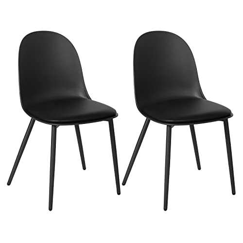 WOLTU 2X Sillas de Comedor, Sillas de Cocina en Cuero Sintético, Sillas Salón con Respaldo, Sillas de Diseño Ergonómico en Estructura, Altura de Asiento de 48 cm, Negro BH360sz-2