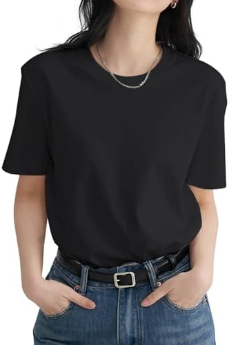 Women's Short Sleeve T-shirt, 8.11 oz, 100% Cotton, Thick, Non-See-through, Non-wrinkle, Crew Neck, Summer Clothes, Cut and Sew Top, Layered, Round Collar, Sportswear, Loose, Body Shape Cover