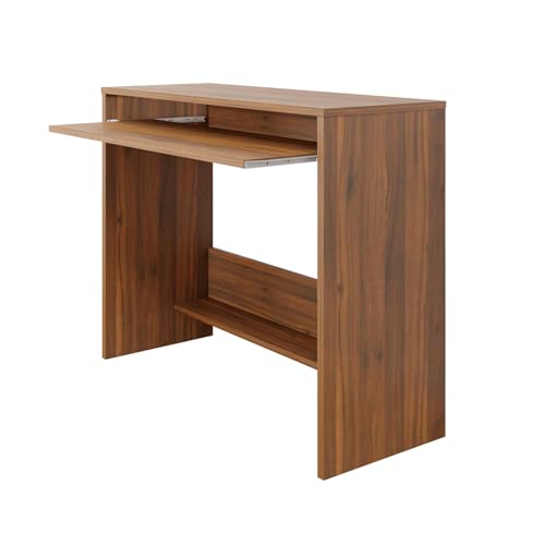 Image of VIKI Engineered Wood Computer Table, Study Table, Desks with 1 Open Shelf & Keyboard Tray for Adults /Students, Office Home | TURA | Brussel Walnut, 80W x 75H x 40D | 1 Year Warranty