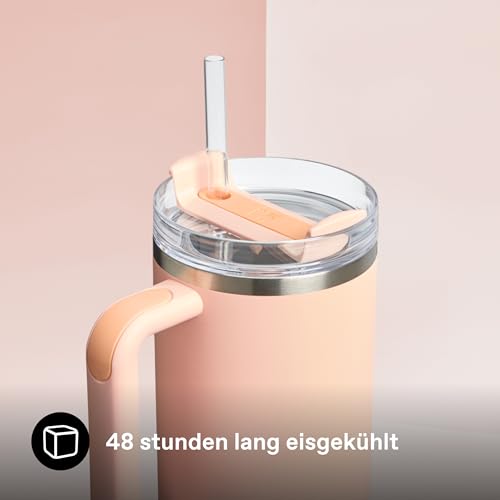 Stanley Quencher H2.0 Flowstate Trinkflasche Mit Strohhalm 1.2L - Thermobecher Kühlt 11 Stunden - 48 Stunden Eisgekühlt - Thermosflasche BPA Frei - Edelstahl Trinkbecher - Orange Cream