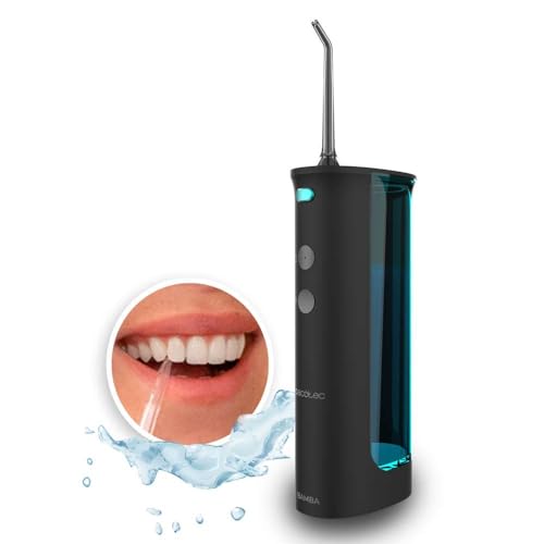 Cecotec Irrigador Dental - Bucal Portátil a Batería con 3 Boquillas ToothCare Jet Fresh. 1200RPM, Depósito de 180 ml, Inalámbrico, Resistente al Agua, IPX7, 3 Modos y Autonomía de 20 Días