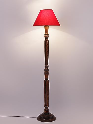 Image of Devansh Red Cotton conical Wooden Floor lamp -18